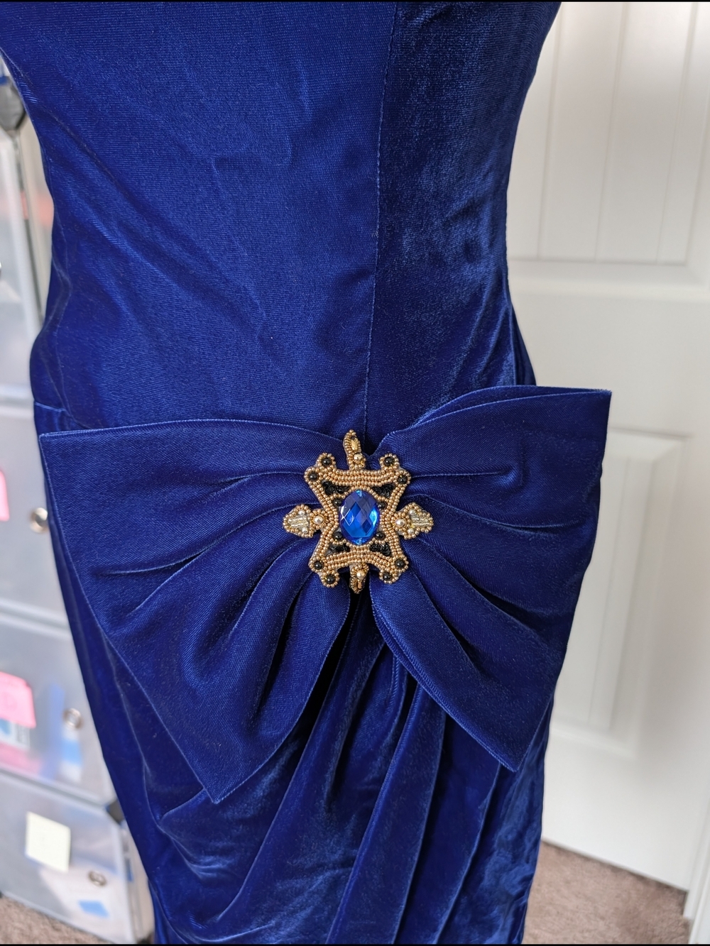 Alex Evenings Womens Blue Vintage Velvet Puff Sleeve Cocktail Midi Dress Size 6 - Picture 6 of 14